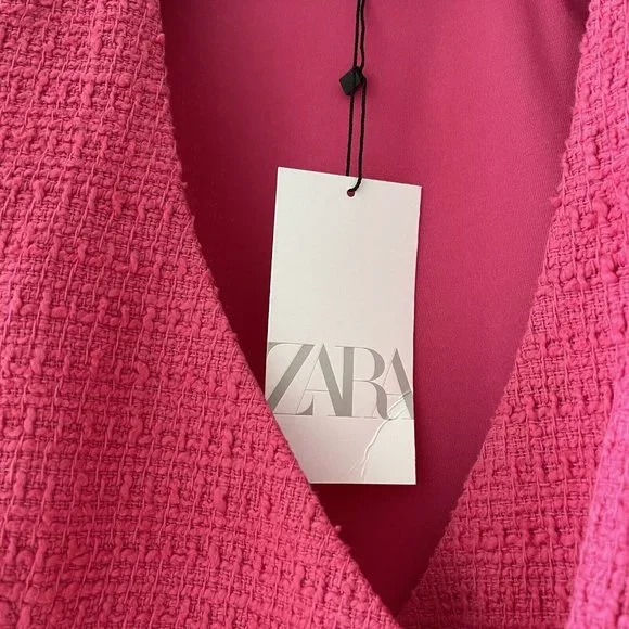 NWT ZARA NEW WOMAN SS22 FUCHSIA TEXTURED Weave CROP TOP 4661 Sz Small Tweed - Picture 8 of 8
